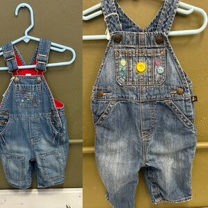 SET of 2 GAP Baby Blue Denim Kids Overalls embroidered, flannel lined